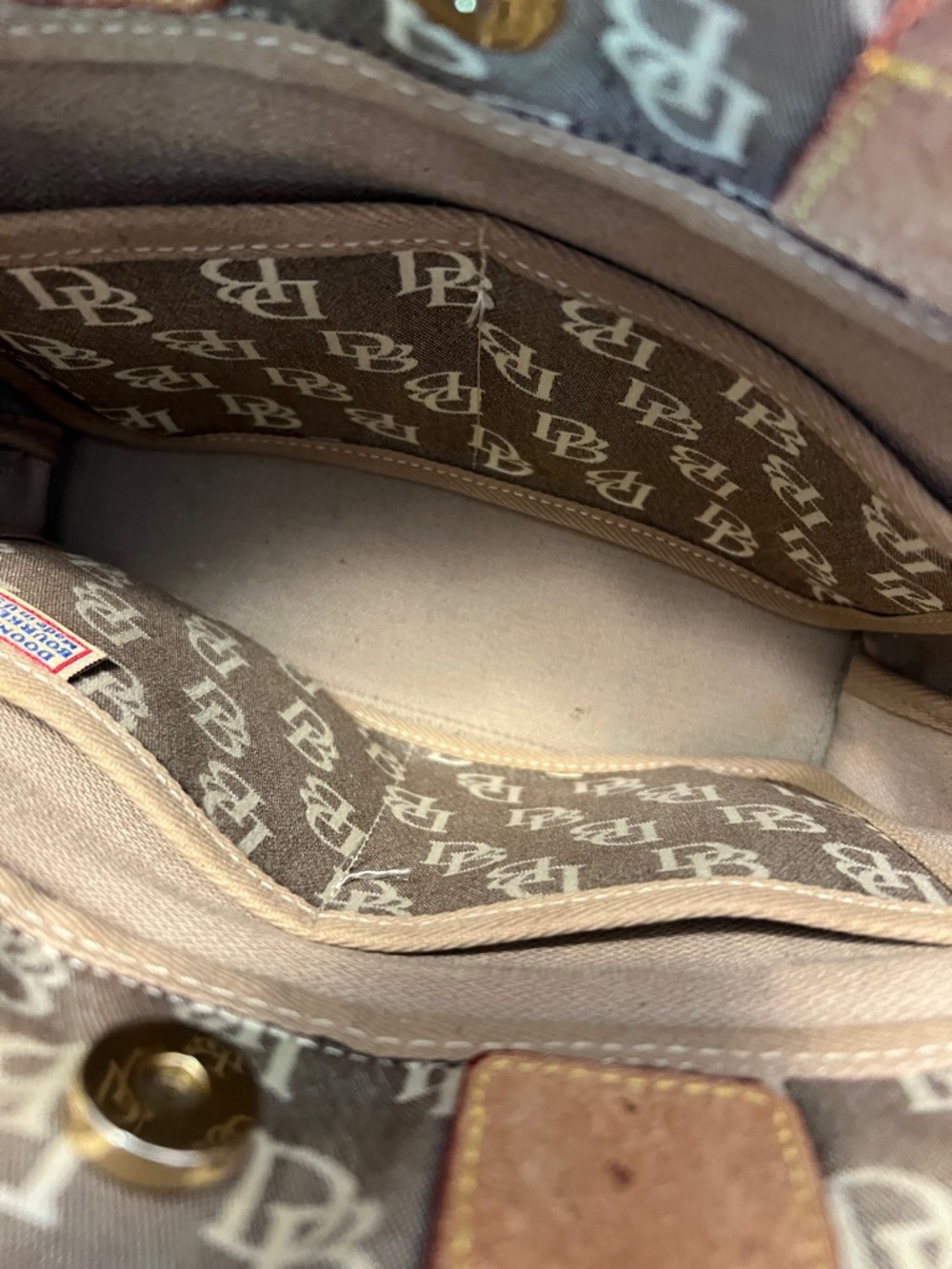 Dooney & Bourke Vintage Monogram Drawstring Bucket Tote with Leather Trim - Picture 5 of 15